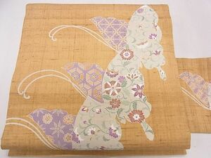 平和屋1◎九寸名古屋帯　紬地　花蝶文　逸品　CAAD0902eg