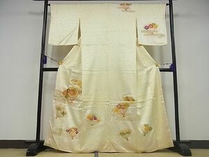 平和屋野田店■訪問着　駒刺繍　扇面花文　金彩　着丈163cm　裄丈64.5cm　正絹　逸品　B-zg3018