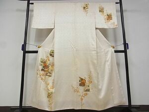 平和屋野田店■訪問着　駒刺繍　色紙重ね枝花文　金彩　着丈155cm　裄丈62cm　正絹　逸品　B-wt7426