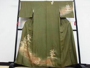 平和屋野田店■訪問着　流水草花文　暈し染め　金彩　着丈163cm　裄丈66.5cm　正絹　逸品　A-zi5209