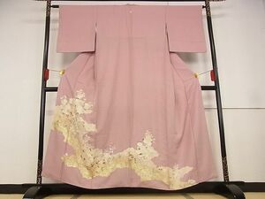 平和屋野田店■豪華色留袖　刺繍　道長草花文　金銀彩　着丈156.5cm　裄丈62.5cm　正絹　逸品　A-wj3343