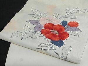 平和屋野田店■九寸名古屋帯　すくい織　枝花文　銀糸　正絹　逸品　A-yi1849