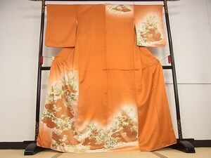 平和屋野田店■訪問着　駒刺繍　雲取り草花文　暈し染め　金彩　着丈165cm　裄丈66cm　正絹　逸品　A-wj3622