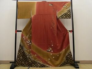 平和屋野田店■訪問着　立波地紙吉祥花文　暈し染め　金彩　逸品　n-ne1379