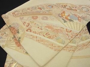 平和屋野田店■六通柄袋帯　九百錦織　扇面鳳凰吉祥花蝶文　宝尽くし　純金箔24ｋ重箔　逸品　ga1501