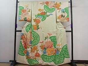 平和屋野田店■訪問着　駒刺繍　絞り　源氏車菊花文　金彩　逸品　ut3554