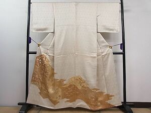 平和屋野田店■色留め訪問着　駒刺繍　エ霞枝花文　金彩　逸品　ut3790