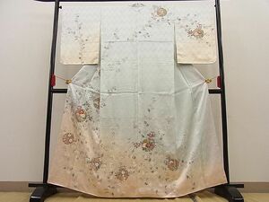 平和屋野田店■訪問着　駒刺繍　雪輪牡丹枝花文　暈し染め　金彩　逸品　BAAE1461fw