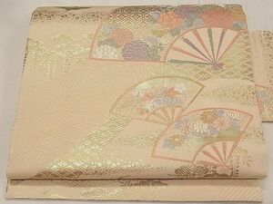 平和屋1◎九寸名古屋帯　扇面花鳥文　金糸　逸品　CAAB7284ku