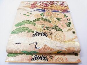 平和屋1◎アンティーク　大正ロマン　丸帯　鼓飛鶴松竹梅　金糸　逸品　CAAB8146in