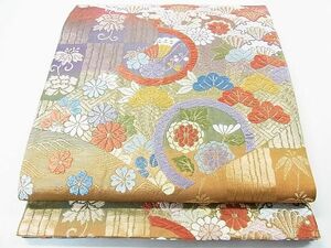 平和屋1◎六通柄袋帯　唐織　瓦花蝶文　金糸　逸品　CAAB8103in