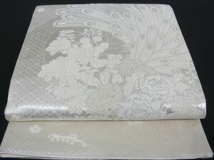 平和屋野田店■六通柄袋帯　美保姿　孔雀花文　銀糸　逸品　zy0588