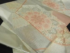 平和屋野田店■六通柄袋帯　唐織　舞蝶正倉院花文　銀糸　逸品　rt2292