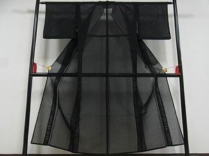 平和屋野田店■夏物　小紋　舞葉紋紗　褐返色　着丈149cm　裄丈61cm　正絹　逸品　B-wt8401