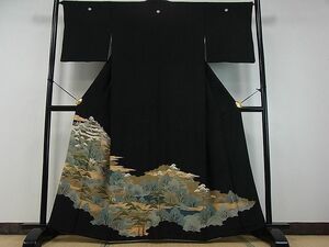 平和屋野田店■豪華黒留袖　人物風景文　金彩　逸品　we1599