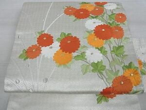 平和屋野田店■九寸名古屋帯　総刺繍　枝菊　金銀糸　逸品　ga1774