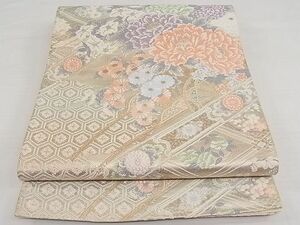 平和屋野田店■六通柄袋帯　唐織　花車文　プラチナ本金二重織　金銀糸　逸品　rv8824