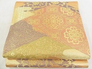 平和屋野田店■六通柄袋帯　松皮取り吉祥花文　金糸　逸品　DAAA3159rt