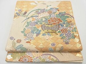 平和屋野田店■六通柄袋帯　唐織　裂取遊花　本金箔　逸品　ma4626