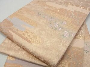 平和屋野田店■六通柄袋帯　エ霞吉祥花文　金糸　逸品　ox3123