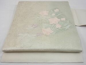 平和屋野田店■夏物　九寸名古屋帯　色紙秋草文　銀糸　逸品　n-gh2967