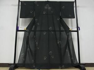 平和屋野田店■夏物　小紋　瓢箪　黒地　着丈162cm　裄丈66cm　洗える着物　B-wt8650