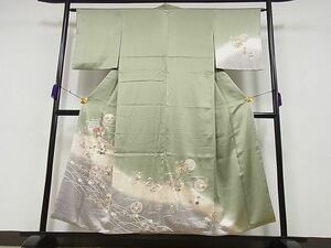 平和屋野田店■訪問着　雪輪花文　暈し染め　金彩　着丈150.5cm　裄丈62.5cm　正絹　逸品　B-sa3973