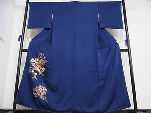 平和屋野田店■訪問着　駒刺繍　草花文　着丈156cm　裄丈66cm　正絹　逸品　B-oa4459