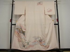 平和屋野田店■訪問着　刺繍　松竹梅霞風景草花文　金彩　着丈154cm　裄丈63.5cm　正絹　逸品　A-br4248