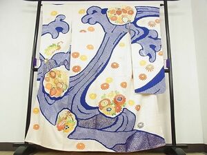 平和屋野田店■豪華振袖　駒刺繍　絞り　立波花文　金彩　着丈157cm　裄丈65cm　正絹　逸品　B-dk4479