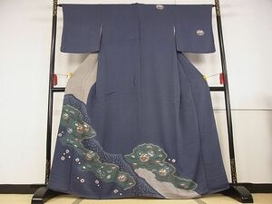 平和屋野田店■訪問着　絞り　雲取り草花文　金彩　鬼しぼ縮緬　着丈164cm　裄丈64cm　正絹　逸品　A-wj3807