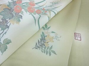 平和屋2■訪問着　単衣　作家物　寿光織　蔦の葉花文　金糸　逸品　DAAD2270az