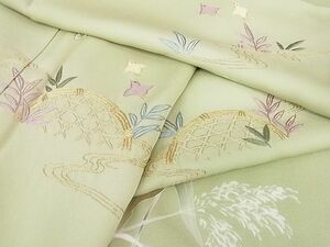 平和屋2■訪問着　刺繍　千鳥　籬流水草葉文　金糸　逸品　未使用　DAAB8513ps