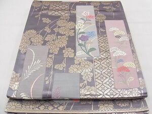 平和屋野田店◎六通柄袋帯　唐織　短冊吉祥花文　金糸　逸品　BAAE0057hz