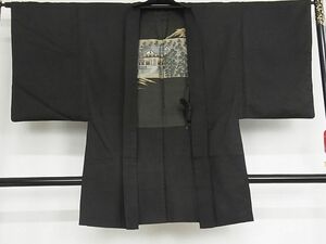 平和屋-こころ店■男性　羽織　黒紅色　正絹　逸品　AAAF1818Aja