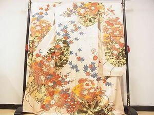 平和屋-こころ店■豪華振袖　駒刺繍　扇面花文　源氏車　金彩　正絹　逸品　AAAF5334Ata