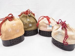 平和屋2■夏物　和装小物　巾着まとめて4点　和装バッグ　浴衣バッグ　カゴバッグ　麻袋　撫子　逸品　未使用　DAAC8446zzz