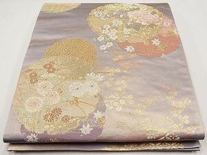 平和屋野田店■六通柄袋帯　唐織　雪輪花車文　金糸　逸品　CAAA0406id