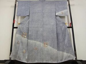 平和屋野田店◆訪問着　竹屋町刺繍　草花文　たたき染め　金糸　着丈157.5cm　裄丈65.5cm　正絹　逸品　mop3978