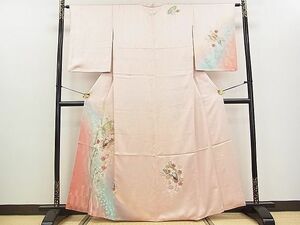 平和屋野田店■訪問着　舞蝶扇花文　暈し染め　金彩　逸品　cf4253