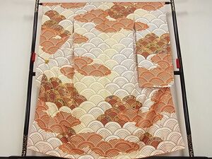 平和屋野田店◆豪華振袖　駒刺繍　青海波　花　金彩　着丈155cm　裄丈63cm　正絹　逸品　mop3912