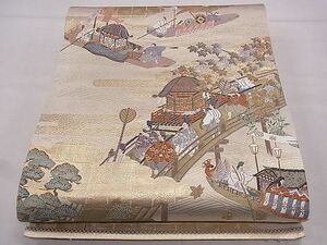 平和屋野田店■六通柄袋帯　唐織　日本屏風絵　金糸　逸品　1fb0333