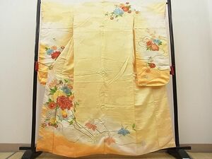 平和屋野田店■豪華振袖　総刺繍　吉祥花車文　暈し染め　金銀糸　逸品　n-ab0430