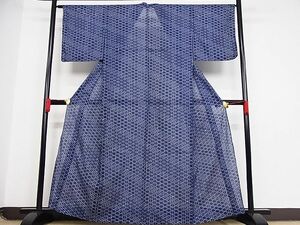 平和屋野田店■夏物　小紋　絽　変わり格子　着丈159cm　裄丈65.5cm　洗える着物　B-ph6429