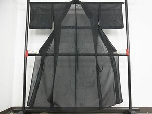 平和屋野田店■夏物　小紋　流水笹竹紋紗　着丈154.5cm　裄丈65.5cm　正絹　逸品　B-np6298