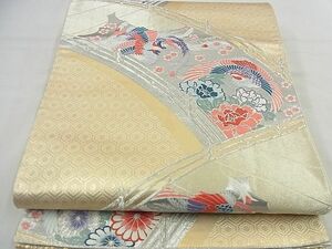 平和屋野田店■六通柄袋帯　唐織　渡橋鳳凰牡丹文　金銀糸　逸品　n-nr0367