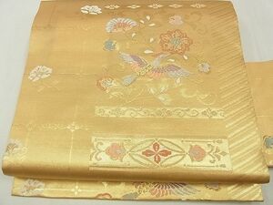 平和屋野田店■九寸名古屋帯　更紗花鳥文　金糸　逸品　ga1906