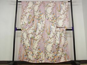 平和屋野田店■小振袖　草花文　金彩　着丈155cm　裄丈60.5cm　正絹　逸品　B-zg2949