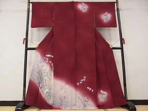 平和屋野田店■訪問着　手描き　草花文　暈し染め　着丈165.5cm　裄丈65.5cm　正絹　逸品　A-ta4001