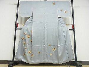 平和屋野田店■訪問着　駒刺繍　草花文　金彩　着丈157.5cm　裄丈65cm　正絹　逸品　B-zg3649